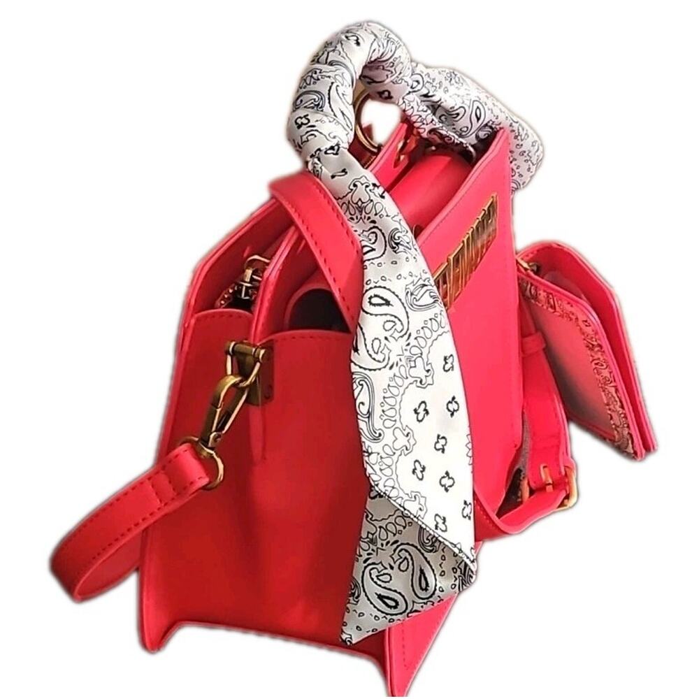 STEVE MADDEN BEVELYN Red Satchel Crossbody Bag Scarf Card Holder Viral - Picture 3 of 8